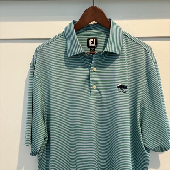 FootJoy Polo Shirt Mens Large Green Blue Striped Golf Performance Est 1975 - Picture 3 of 12